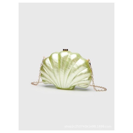 Elegant Asymmetric Shell Clutch | Crystal Acrylic Evening Bag for Weddings & Parties
