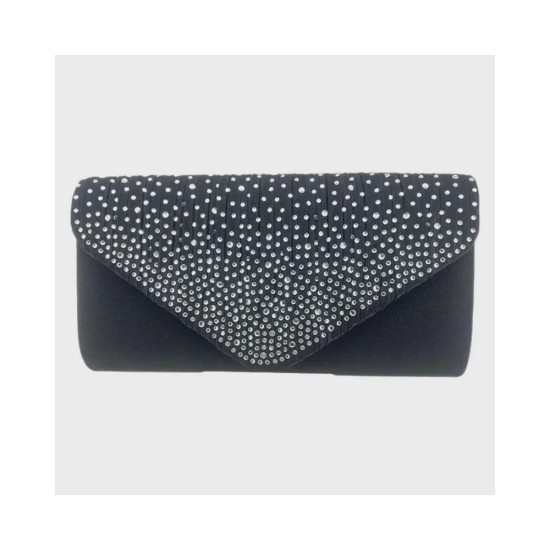 Satin Rhinestone Pleated Clutch with Chain Strap for Evening Parties