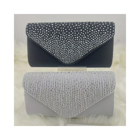 Satin Rhinestone Pleated Clutch with Chain Strap for Evening Parties