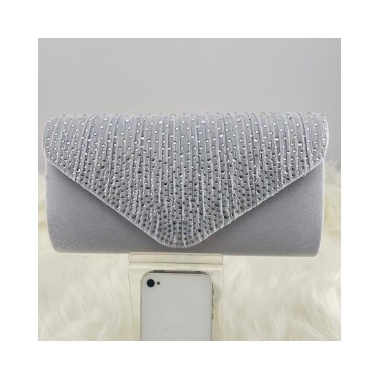 Satin Rhinestone Pleated Clutch with Chain Strap for Evening Parties